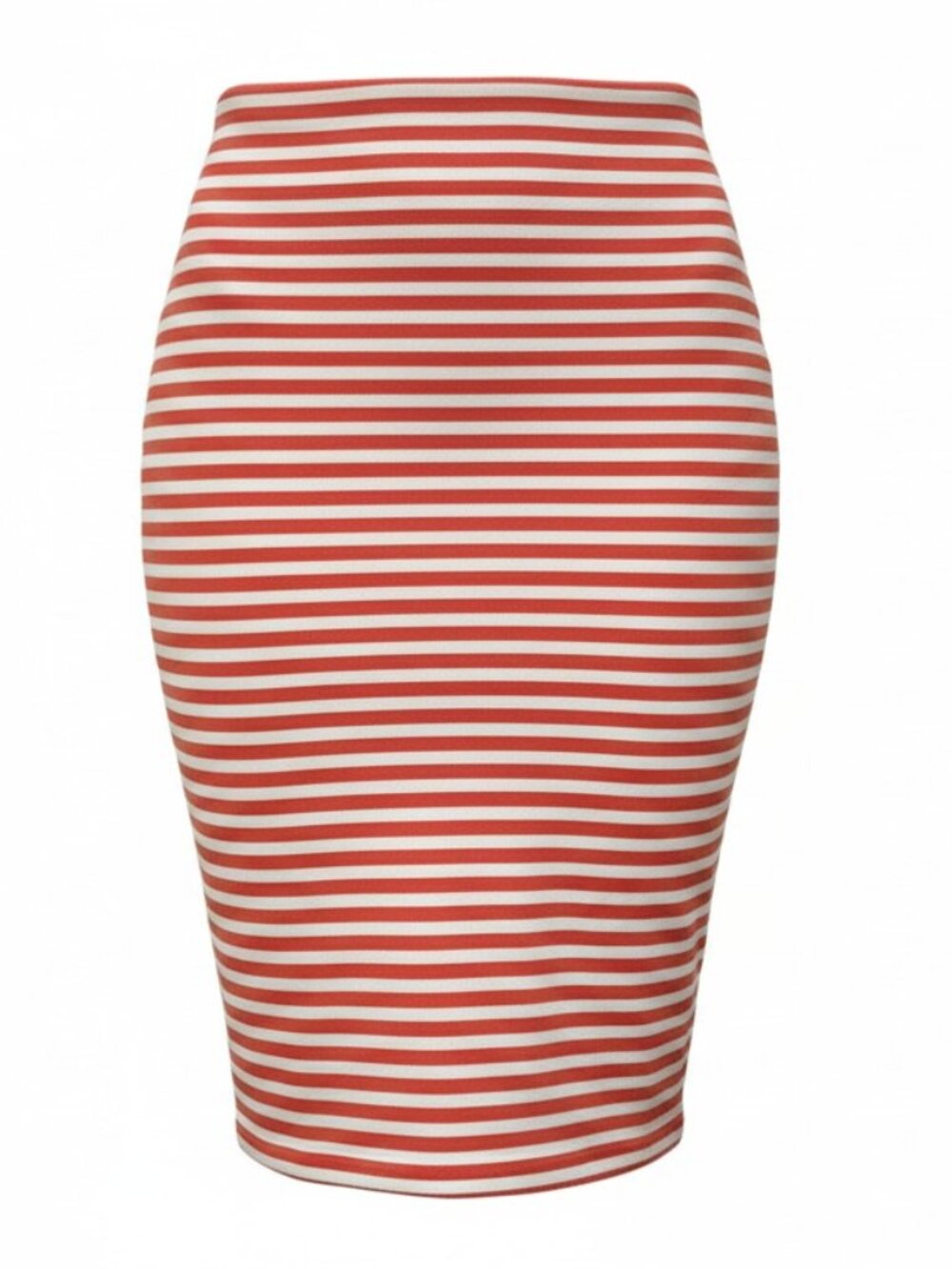 Coral & White Striped Pencil Skirt